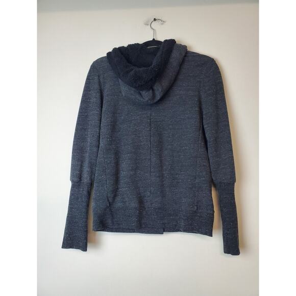 ALO Yoga Sherpa Lined Hooded Jacket Small Snap Front Gray Thumbholes Hoodie - Picture 4 of 8